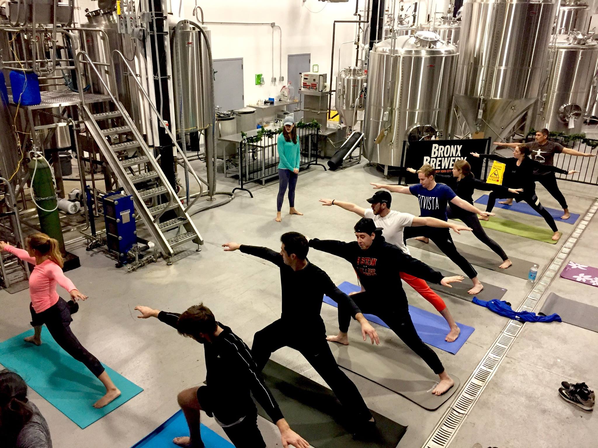 A yoga class in the Brew room at The Bronx Brewery
