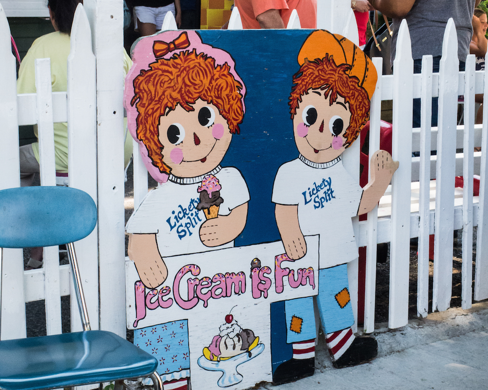 Painted Ice Cream sign outside of Lickety Split 