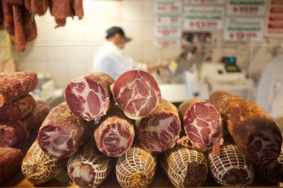 Cured meat at the Calabria Pork Store