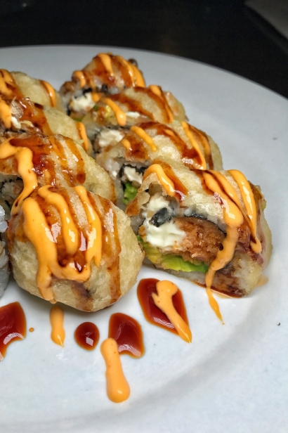 The Zombie Roll from Sugi Sushi. Tempura fried spicy tuna roll, stuffed with avocado and cream cheese. 